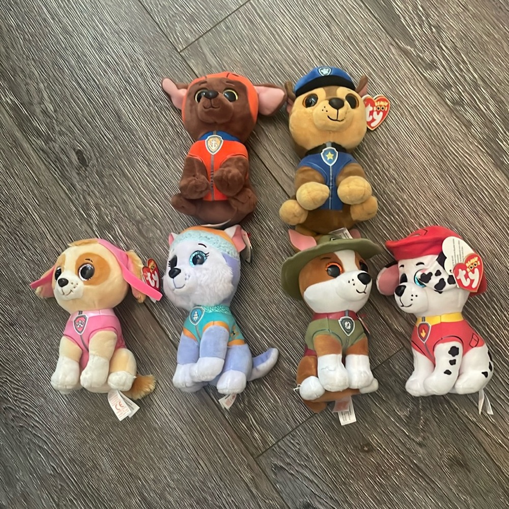 TY beanie boos Paw Patrol 6 character set Chase included!